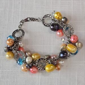 Bvlgari Charm Bracelet Silver Beaded Maximalism Yellow Pink Blue Shiny